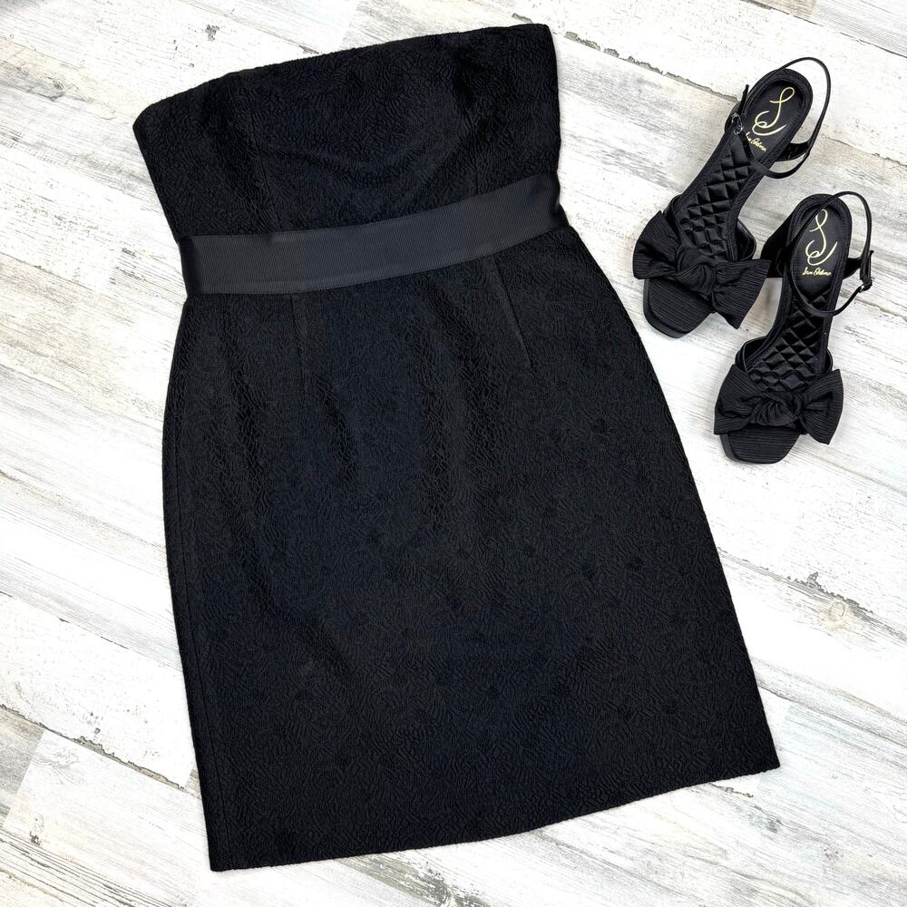 Ann Taylor Petites Black Strapless Wool Blend Jacquard Dress Size 10P - Picture 2 of 14